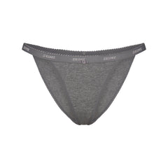 LIGHTWEIGHT COTTON LOGO PICOT STRING BIKINI | DARK HEATHER GREY