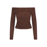 VETTESE X SKIMS SHEER MODAL OFF THE SHOULDER TOP | COCOA