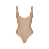 SKIMS BODY CORE SCULPT PLUNGE THONG BODYSUIT | CLAY