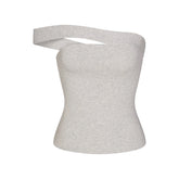 COTTON JERSEY ASYMMETRICAL TOP | LIGHT HEATHER GREY