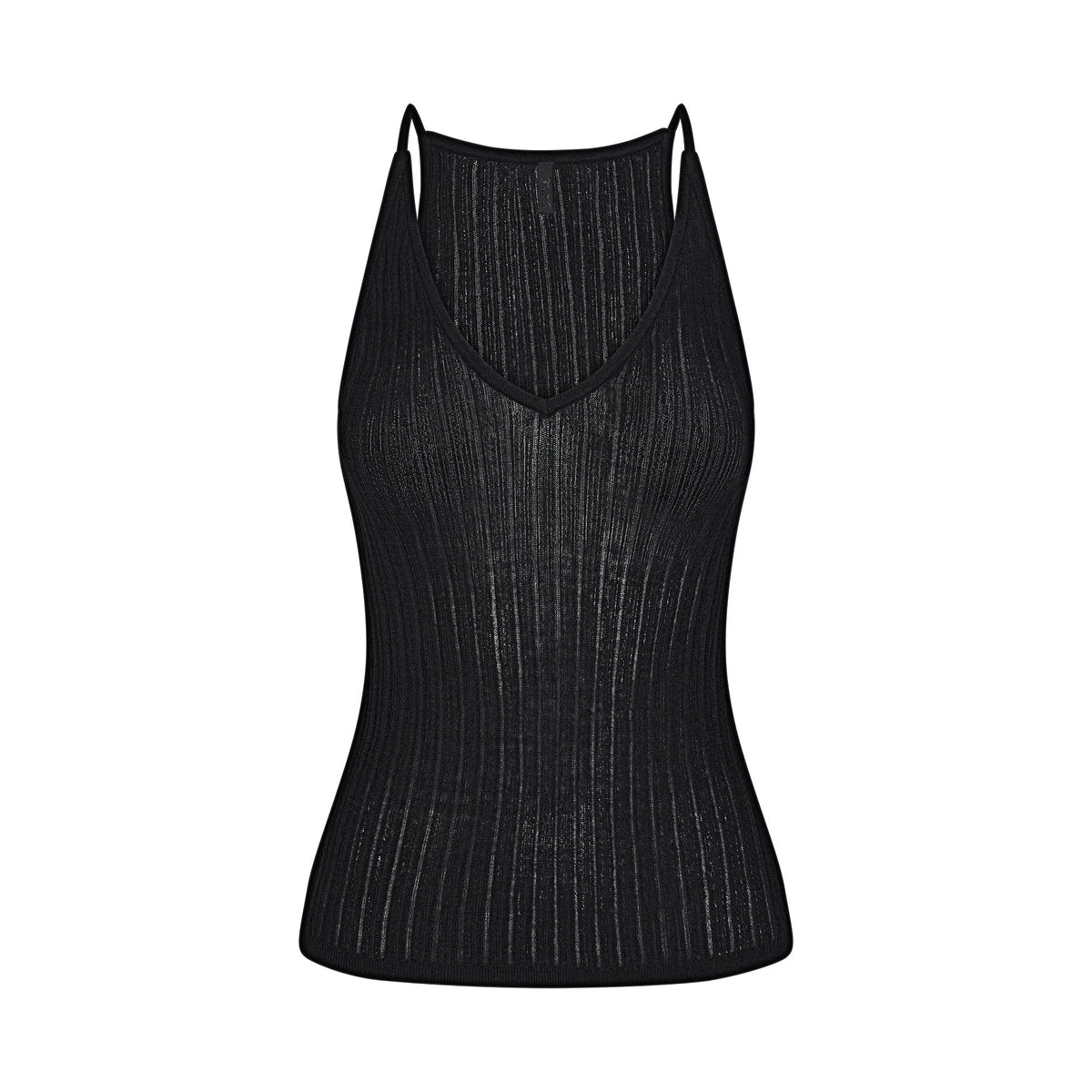 SHEER KNIT PLUNGE TANK | ONYX