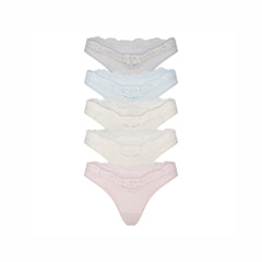 FITS EVERYBODY LACE DIPPED THONG 5-PACK | IVORY PEARL BOW MULTI