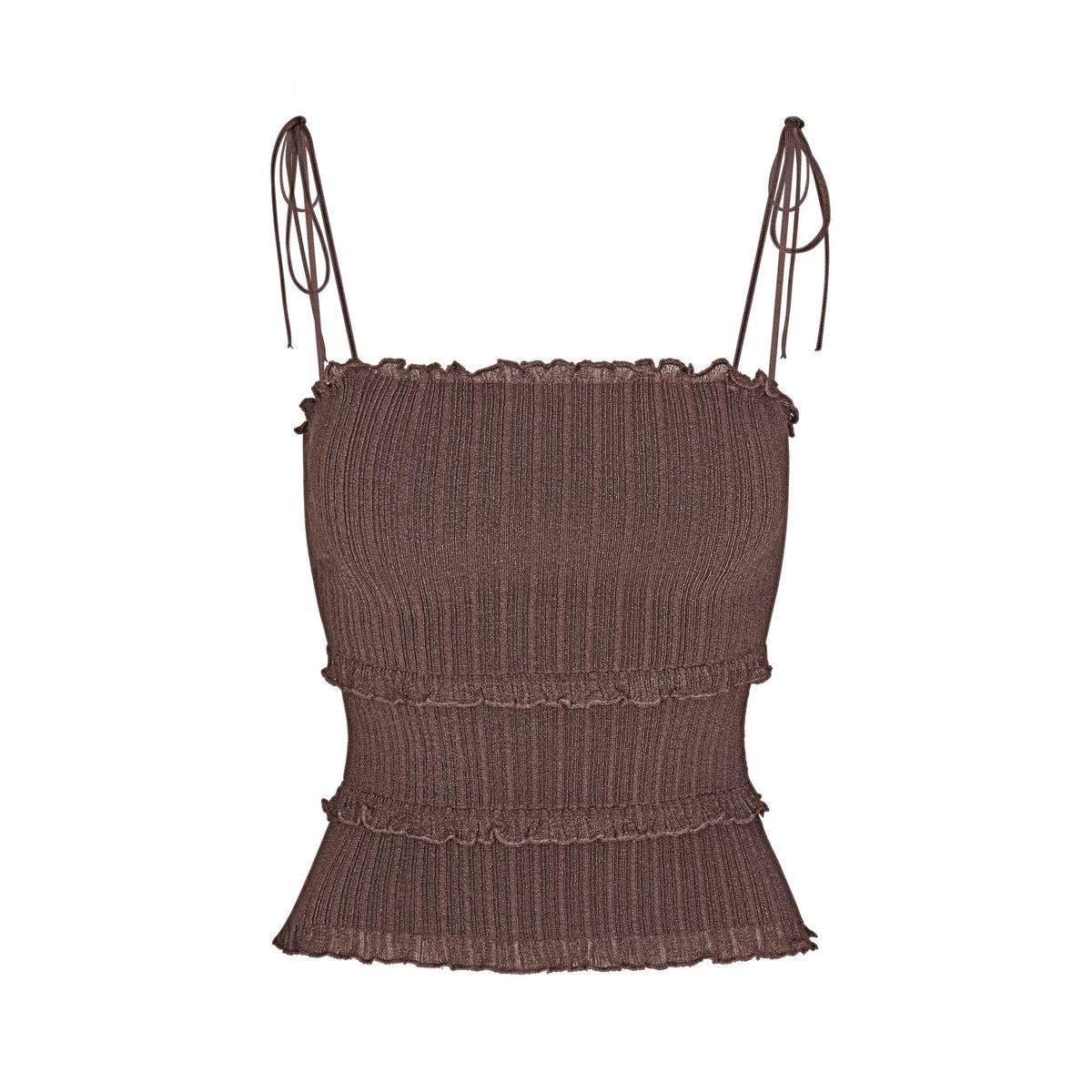 SHEER KNIT RUFFLE CAMI | AMETHYST