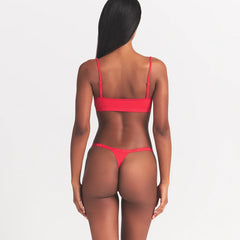 LIGHTWEIGHT COTTON LOGO PICOT THONG | RUBY TONAL