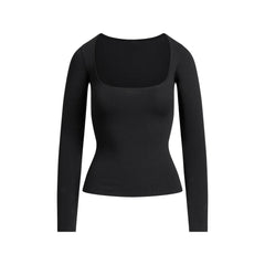 COTTON JERSEY SCOOP NECK LONG SLEEVE TOP | SOOT