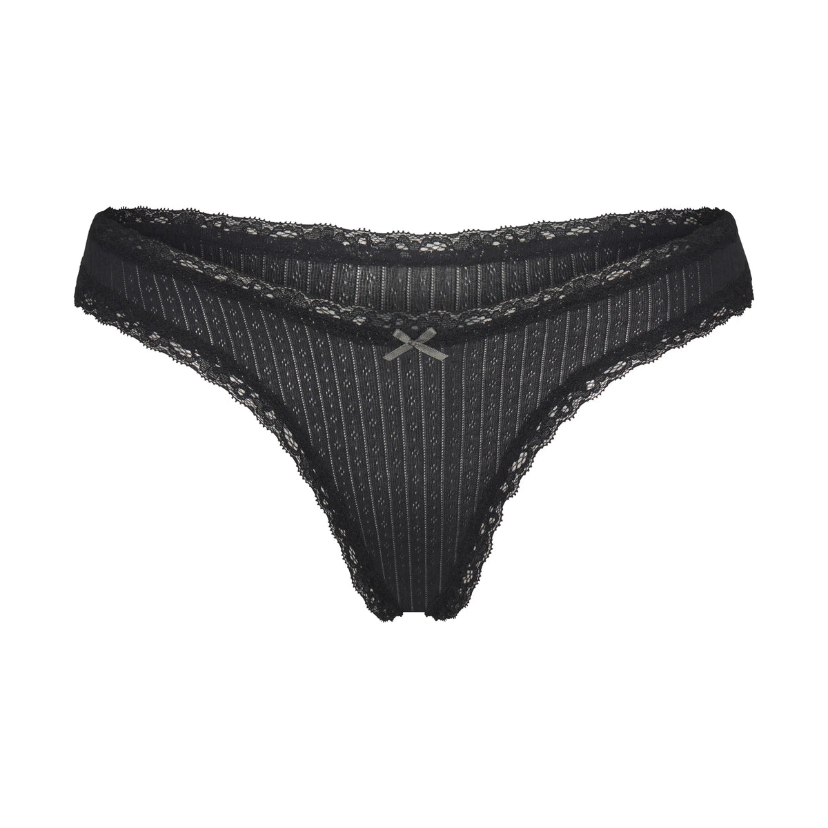 LIGHTWEIGHT COTTON POINTELLE LACE THONG | SOOT TONAL