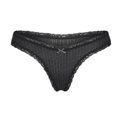 LIGHTWEIGHT COTTON POINTELLE LACE THONG | SOOT TONAL