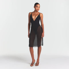 SKIMS BODY MESH PLUNGE MIDI DRESS | ONYX