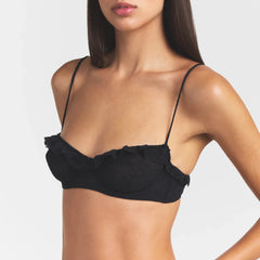 STRETCH LACE RUFFLE UNLINED BRA | SOOT