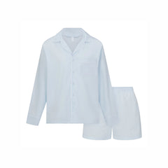 COTTON POPLIN SLEEP LONG SLEEVE AND BOXER SET | BABY BLUE CONTRAST