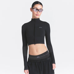 NikeSKIMS RIBBED SEAMLESS ZIP UP CROP JACKET | OBSIDIAN