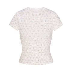 COTTON RIB T-SHIRT | OCHRE HORSESHOE PRINT