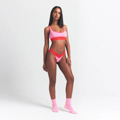 LIGHTWEIGHT COTTON WIDE LACE THONG | CARNATION CONTRAST