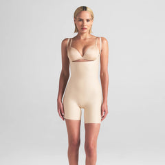 SKIMS BODY CORE SCULPT OPEN BUST MID THIGH BODYSUIT | SAND