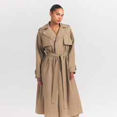 WOVEN COTTON OVERSIZED TRENCH COAT | DESERT