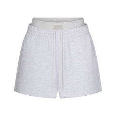 COTTON FLEECE DOUBLE WAISTBAND SHORT | LIGHT HEATHER GREY