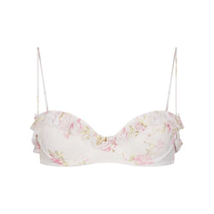 STRETCH LACE RUFFLE UNLINED BRA | SNOW VINTAGE FLORAL PRINT