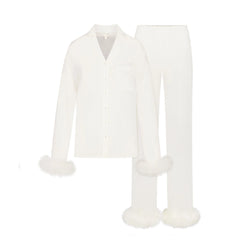 BRIDAL SLEEP FEATHER TRIM LONG SET | IVORY