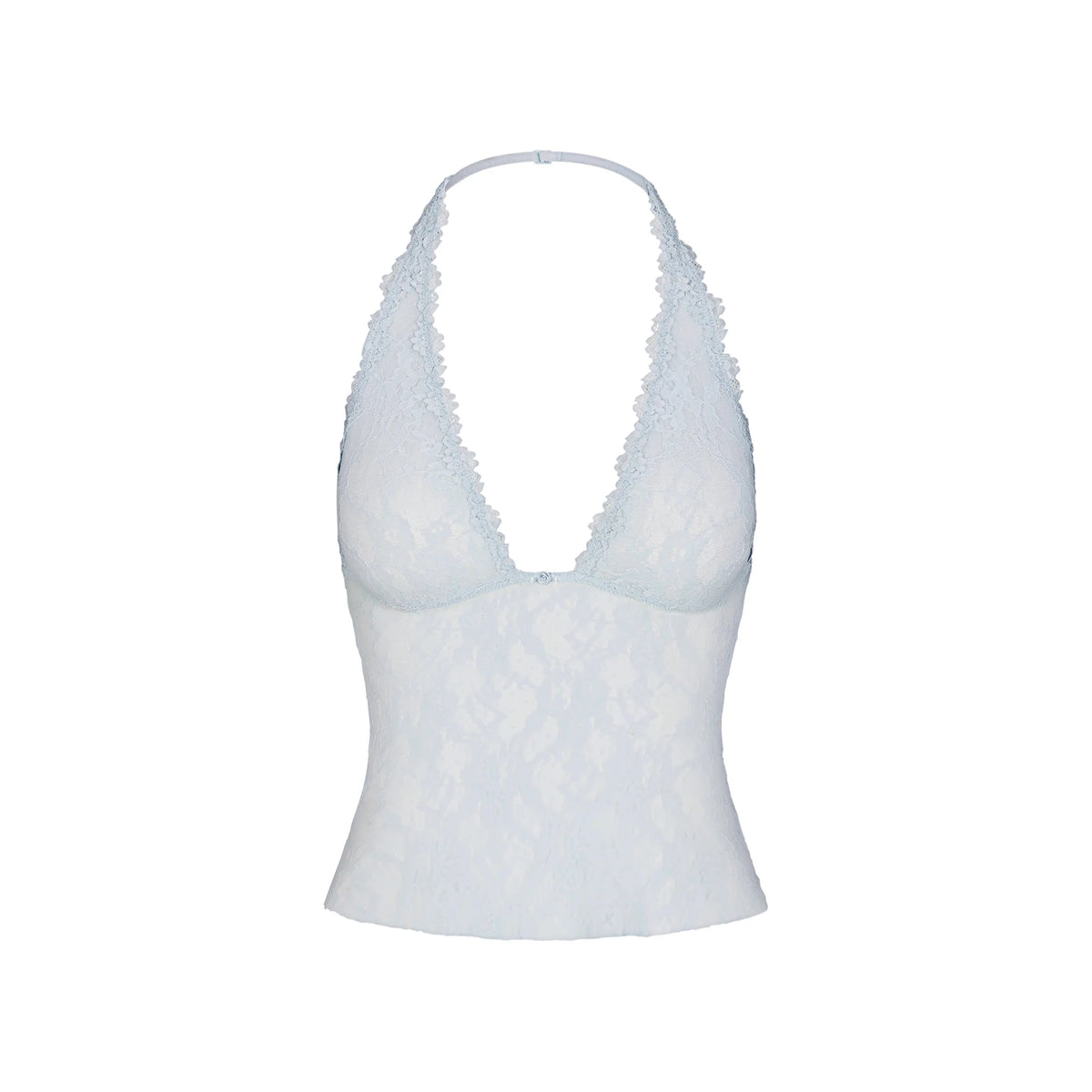 STRETCH LACE HALTER TOP | POWDER BLUE