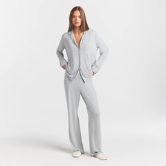SKIMS SLEEP LONG SLEEVE BUTTON UP SET | LIGHT HEATHER GREY
