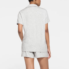 SKIMS SLEEP SHORT SLEEVE BUTTON UP SET | LIGHT HEATHER GREY