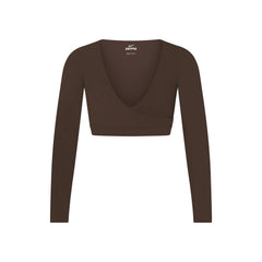 NikeSKIMS MATTE WRAP LONG SLEEVE CROPPED TOP | DARK SEPIA