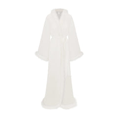 BRIDAL SLEEP FEATHER TRIM LONG ROBE | IVORY