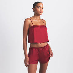 WOVEN SHINE CAMI AND SHORT SLEEP SET | BRICK
