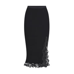 RIB KNIT LACE MIDI SKIRT | OBSIDIAN