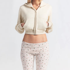 COTTON JERSEY FOLDOVER PANT | OATMEAL HEATHER HOLLY PRINT