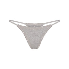 LIGHTWEIGHT COTTON POINTELLE LACE STRING THONG | LIGHT HEATHER GREY