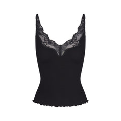 RIB KNIT LACE CAMI | OBSIDIAN