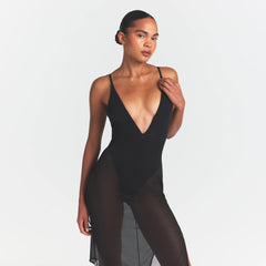 SKIMS BODY MESH PLUNGE MIDI DRESS | ONYX