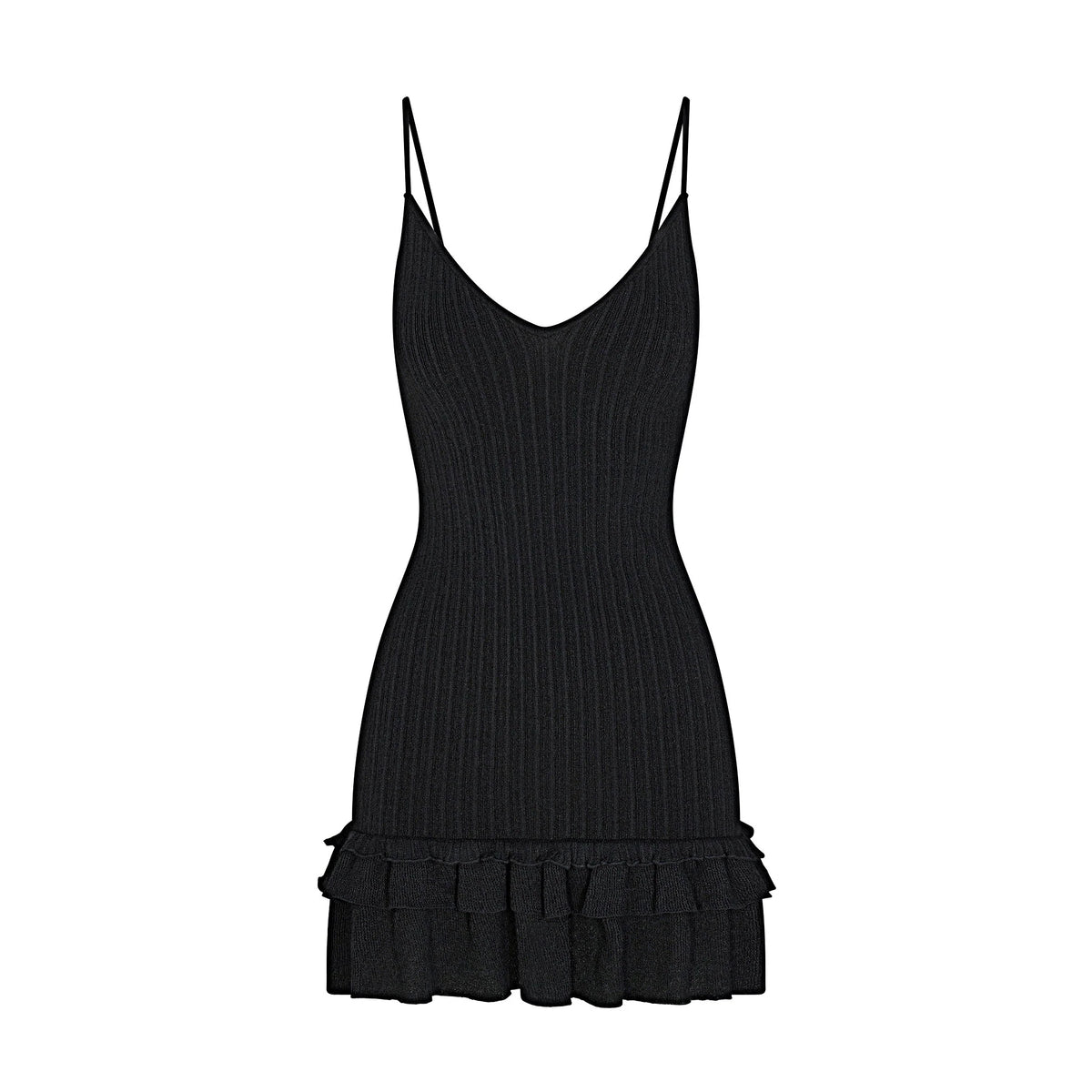SHEER KNIT RUFFLE DRESS | ONYX
