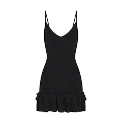 SHEER KNIT RUFFLE DRESS | ONYX