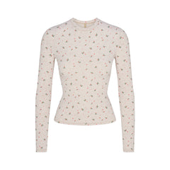 COTTON JERSEY LONG SLEEVE T-SHIRT | OATMEAL HEATHER HOLLY PRINT
