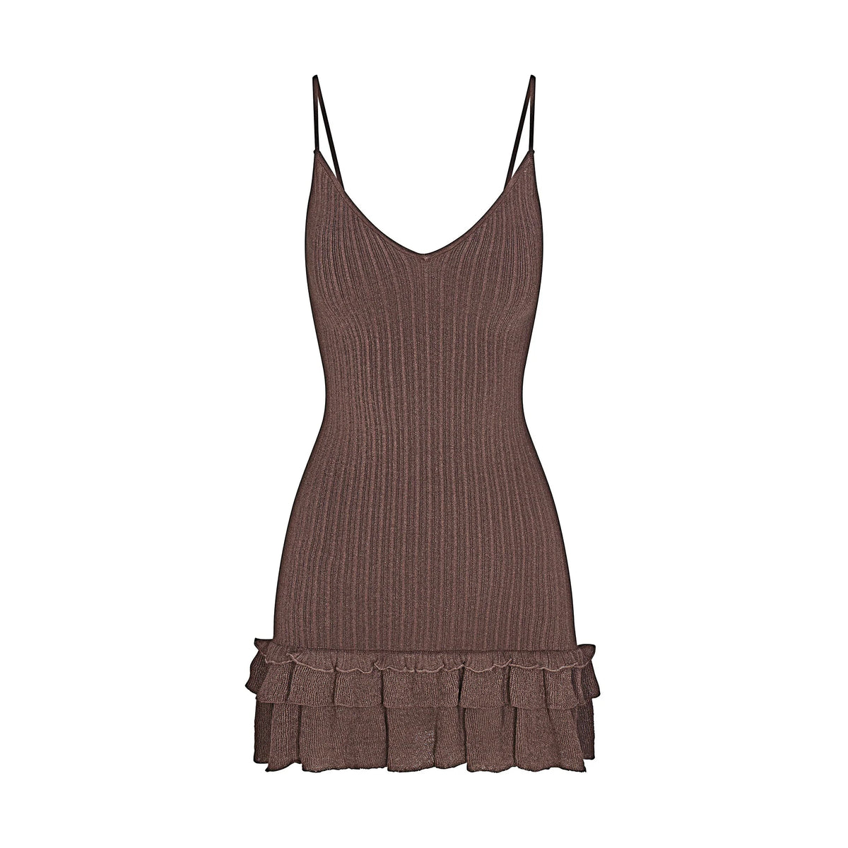 SHEER KNIT RUFFLE DRESS | AMETHYST