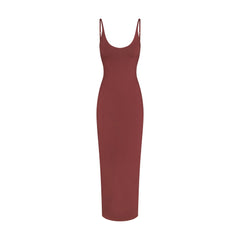 SMOOTH LAYERS SCOOP NECK LONG DRESS | HENNA