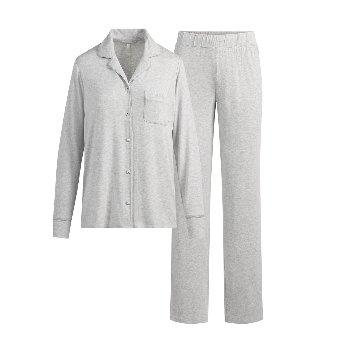 SKIMS SLEEP LONG SLEEVE BUTTON UP SET | LIGHT HEATHER GREY