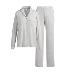 SKIMS SLEEP LONG SLEEVE BUTTON UP SET | LIGHT HEATHER GREY