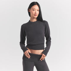 SWEATER KNITS RIBBED LONG SLEEVE FITTED CREW NECK | ASH