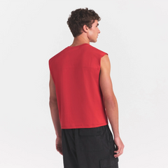 HEAVYWEIGHT COTTON MENS CROPPED MUSCLE TANK | WASHED RED