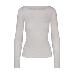 SHEER MODAL LONG SLEEVE BOATNECK TOP | HEATHER GREY