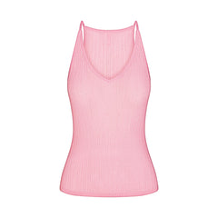 SHEER KNIT PLUNGE TANK | PEONY