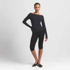 COTTON JERSEY LONG SLEEVE BOATNECK TOP | SOOT