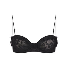 STRETCH LACE RUFFLE UNLINED BRA | SOOT