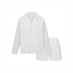 COTTON POPLIN SLEEP LONG SLEEVE AND BOXER SET | SNOW CONTRAST