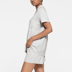 SKIMS SLEEP SHORT SLEEVE BUTTON UP SET | LIGHT HEATHER GREY