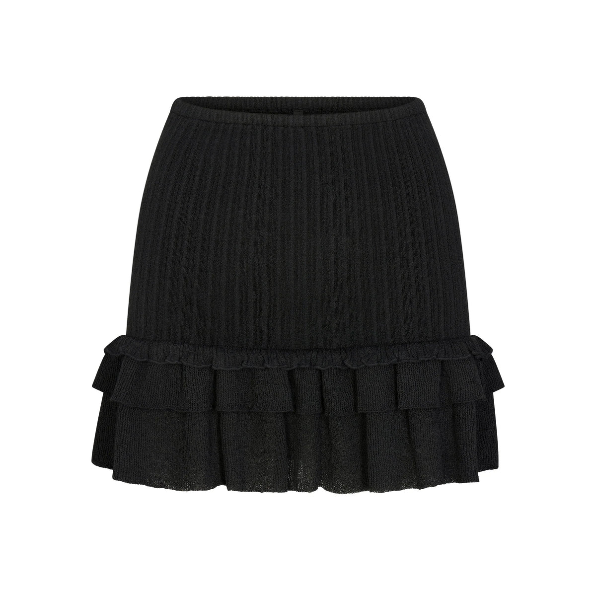 SHEER KNIT RUFFLE MINI SKIRT | ONYX