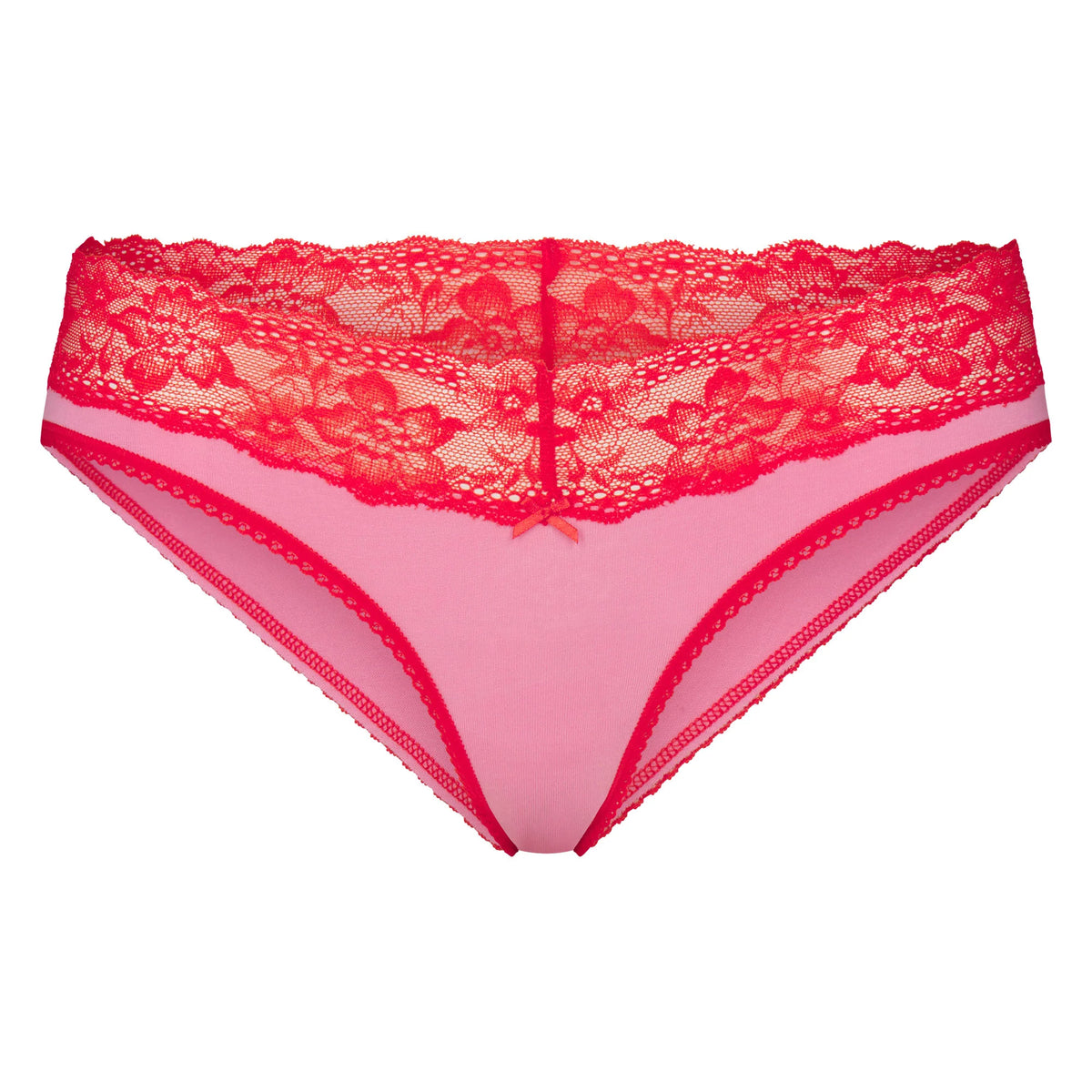 LIGHTWEIGHT COTTON WIDE LACE BRIEF | CARNATION CONTRAST